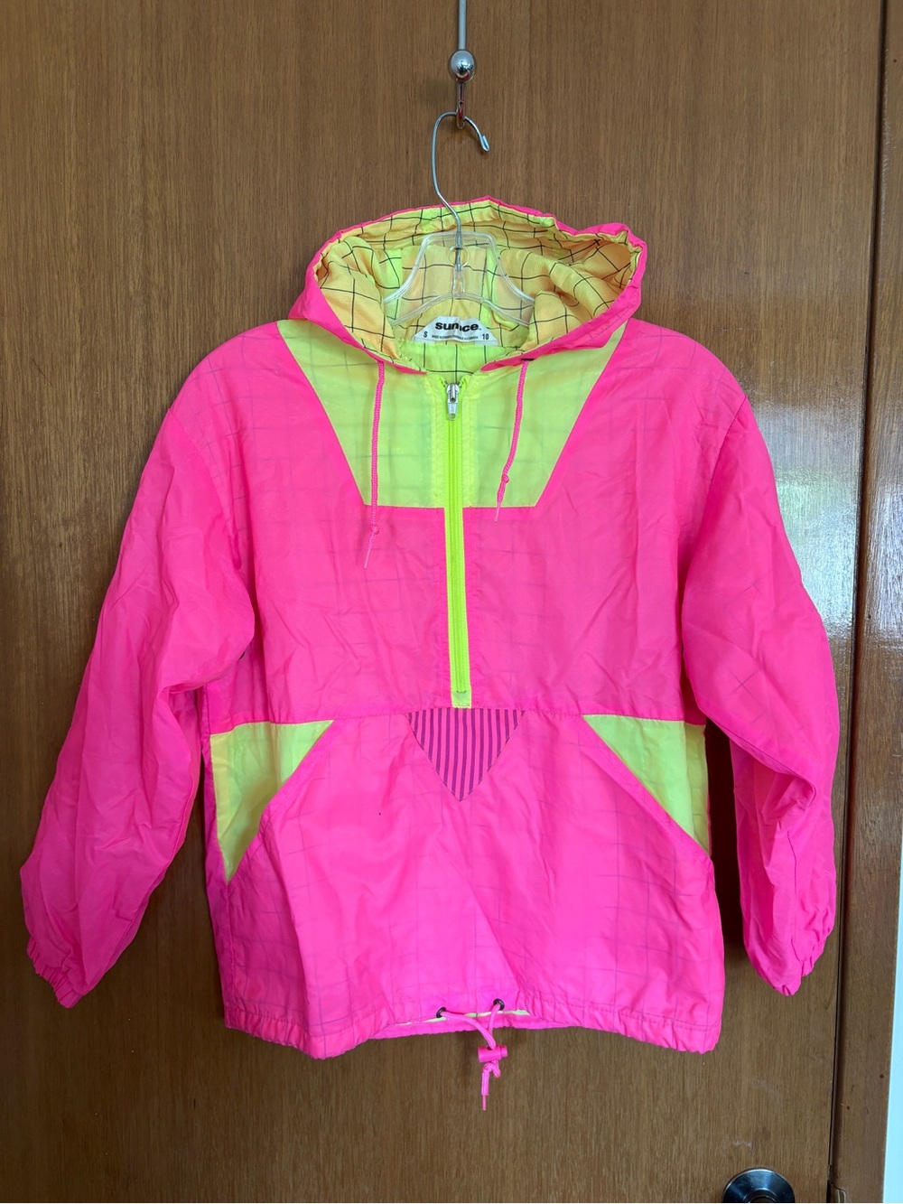 Vintage Neon Pink & Yellow Anorak Windbreaker Hoodie